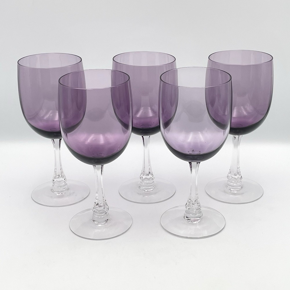 Vintage 1958-1974 Fostoria Fascination Lilac Water Goblets Set of 5 Purple 6.75"